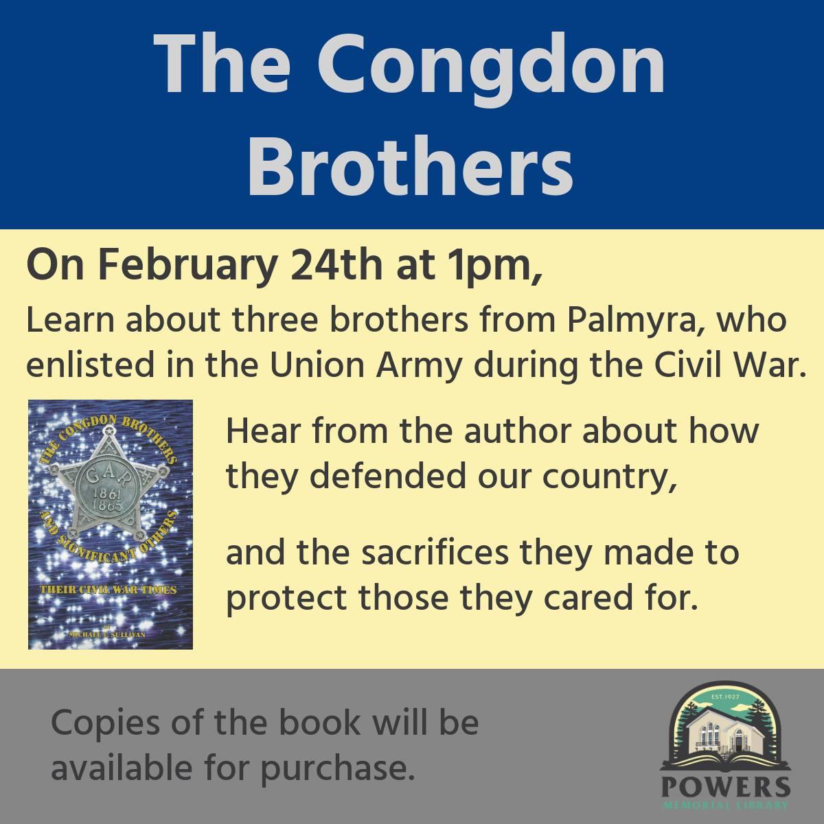 The Congdon Brothers information flyer. Information on image is in text in calendar event.